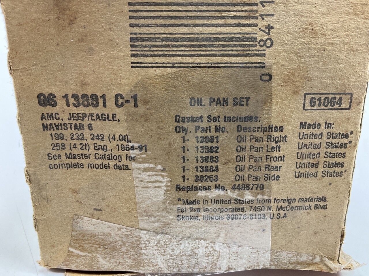 Fel-Pro OS13881C1 Engine Oil Pan Gasket Set For JEEP 3.8L 232 4.0L 242 4.2L 258