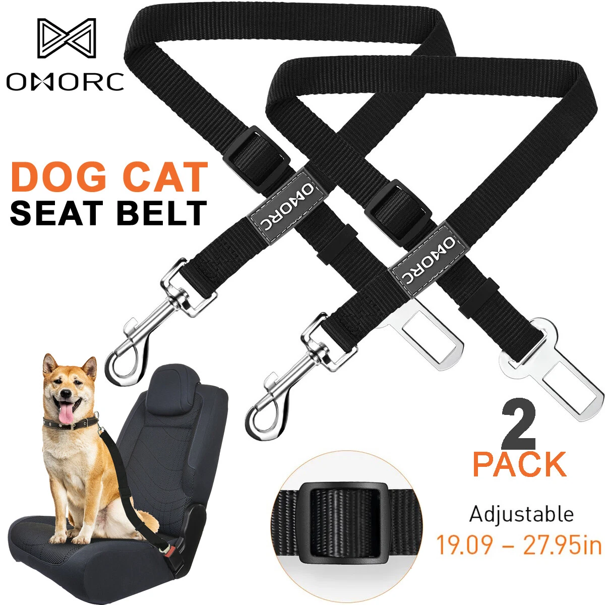 OMORC Pet Dog Cat Car Seat Belt Safety Adjustable Harness Vehicle Lead 2 Pack UK