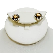 Retired James Avery 14k Gold Sterling Silver Earrings Round Button 6.5g No Backs