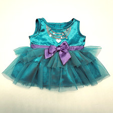 Build a Bear Teal Purple Bow Heart Necklace Dress Tulle Ruffle Teddy Outfit READ