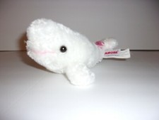 Aurora White Whale Pink Ribbon Bow Plush Bean Bag 7"