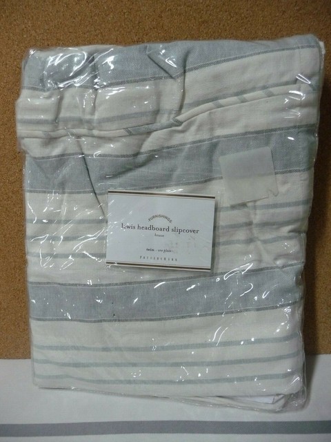 Pottery Barn Lewis Headboard Slipcover Blue Stripe Twin For Sale