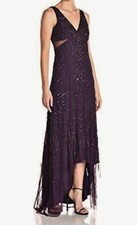 ADRIANNA PAPELL Amethyst Beaded Hi Low Formal Long S/L Gown Dress NEW Womens 6