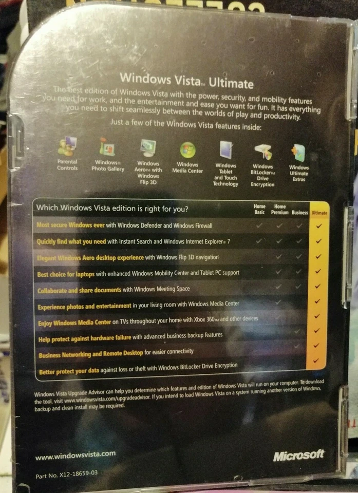 Microsoft Windows Vista Ultimate Retail Edition FULL Edition - Image 2 of 2
