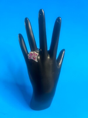 Sterling Silber Rosa & Rubin CZ Bouquet Ring Größe 8