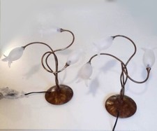 Abatjour 2 pz Lampade comodino in ferro battuto ruggine oro 3 luci vetro bianco