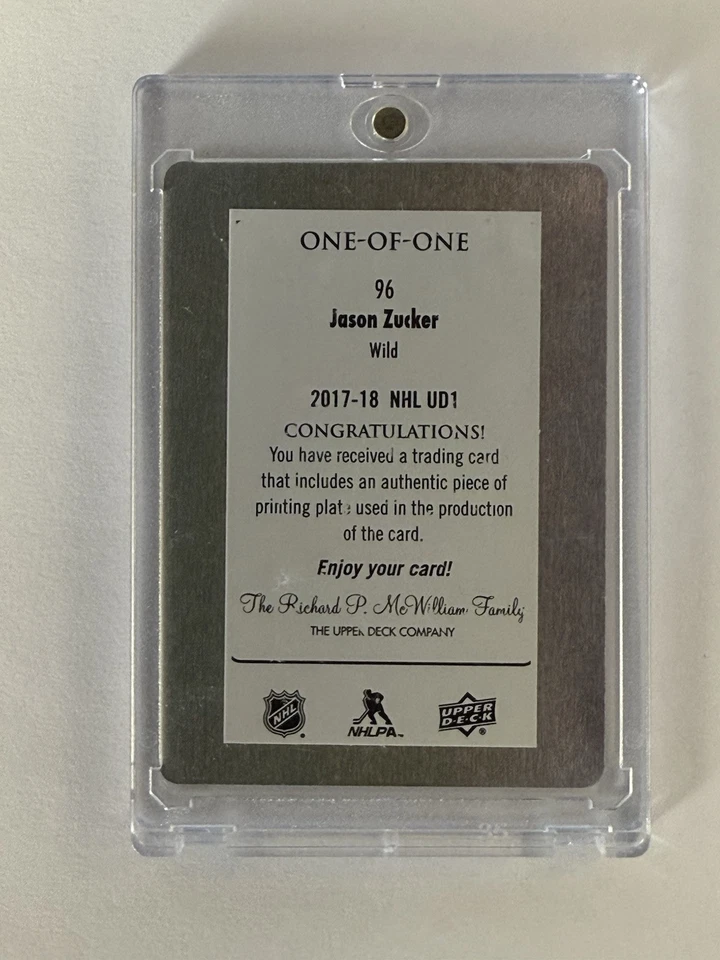 2017-18 Upper Deck Printing Plate Black 1/1 Jason Zucker #96 - Image 2 of 2