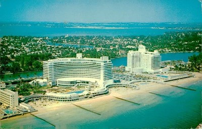 Vintage Fontainebleau & Eden Roc Hotels Miami Beach FL Aerial Postcard Unused