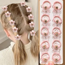10Pcs Girls Hair Ties Elastic Hair Bands Flower Rhinestone Hair Accessories
