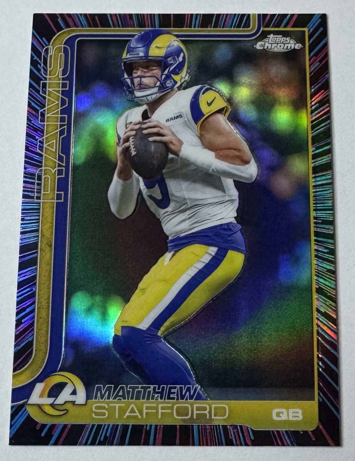 2025 Topps Chrome Matthew Stafford Neon Pulse Refractor SSP Los Angeles Rams MVP