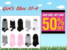 10 Pack Girls Size 10-4 Shoe BUM Equipment Socks No Show Lightweight