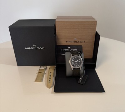Hamilton Khaki Field Hand Wind Black Dial Watch H69439933 Full Set + Extra Strap