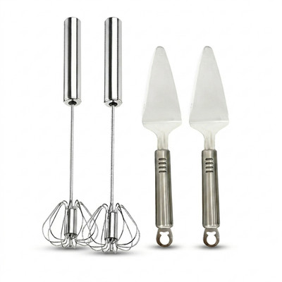 AEX 2 Eierbesen & 2 Kuchen Pizza Servierer Edelstahl Küchenutensilien Set
