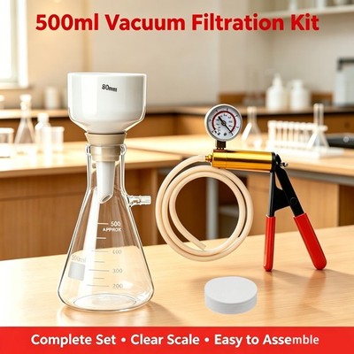 500 mL Buchner Funnel Filtering Vacuum Filtering Flask w/ Handheld Vacuum Pump