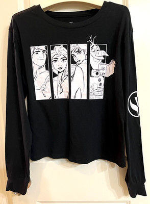 Disney's Frozen II Long Sleeve T Shirt Black & White Size Medium NEW