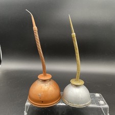(2) Vintage Thumb Oil Cans Eagle Flex Spout Made In USA Garaganalia Man Cave