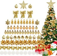 Weihnachtsbaum Deko Christbaumschmuck 88 StüCk Gold Kugeln Blumen Schneeflocken