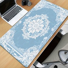 40 90cm1pc Light Blue Floral XXL Gaming Office Mouse Pad-Non-Slip Rubber Bas