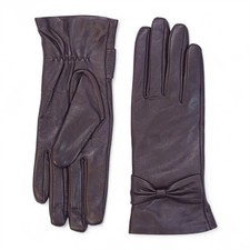 Ladies Womens Italian Leather Soft Wool Lining Winter Bow Design Driving Gloves