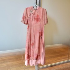 Pink Flora Qipao Aodai A Line Dress - Chinese Cheongsam