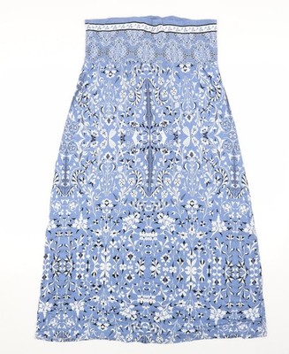 Max Studio Damen Pullover blau geometrisches Muster Baumwolle A-Linie Größe M quadratischer Ausschnitt