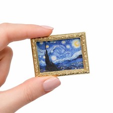 Puppenhaus Miniatur Van Gogh Sternennacht Bild Gemälde Wandbild Deko Gold Rahmen