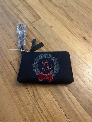 Talbot s Navy Blue Deck The Halls Wristlet Small Christmas Purse 7x5 New NWT