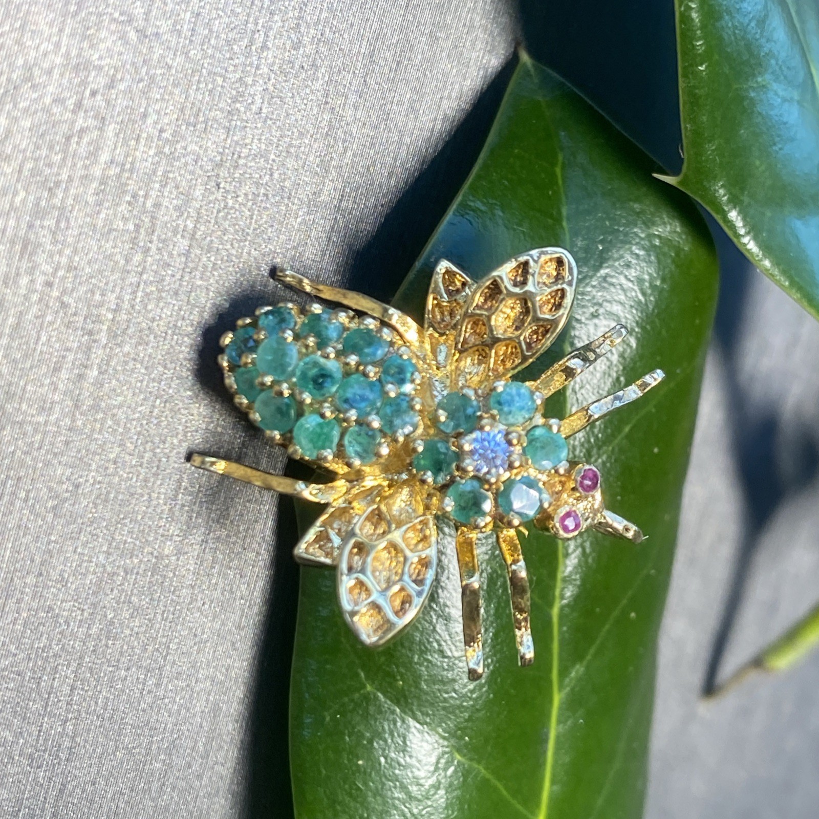 Victorian Diamond Emerald Ruby Antique Insect Fly… - image 11