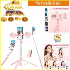 Pink Selfie Stick Tripod with Fill Light Bluetooth Remote for iPhone Android