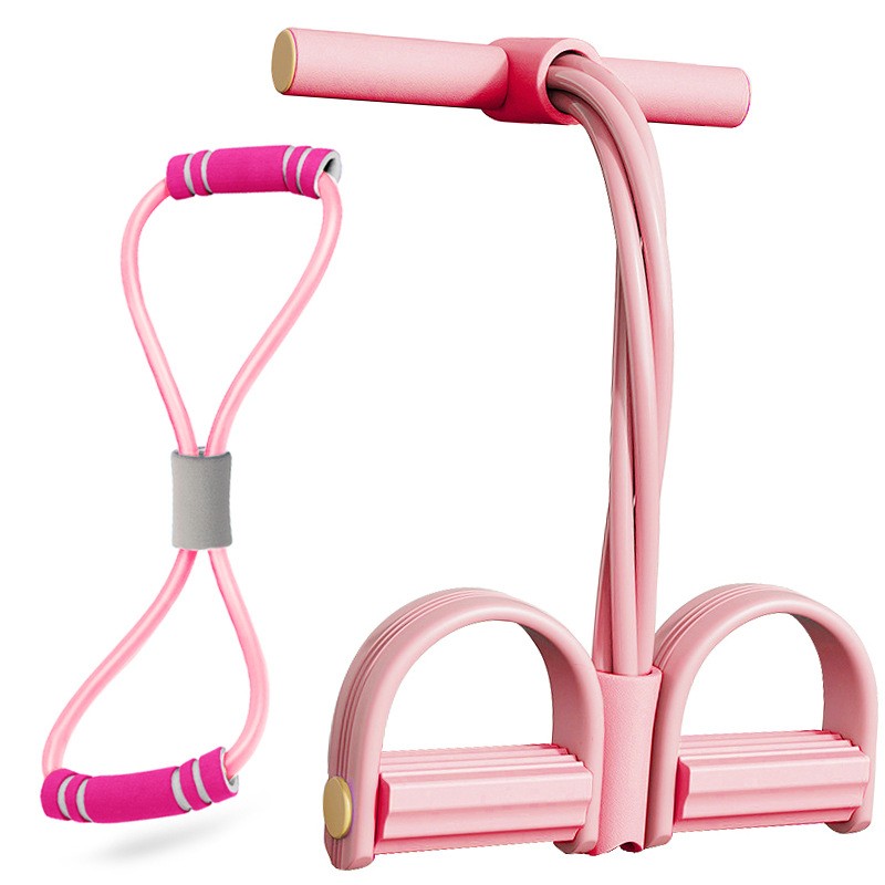 Fitness Resistance Bands 6 Tube Workout Pedal Ankle Puller w/Figure 8 Resistance