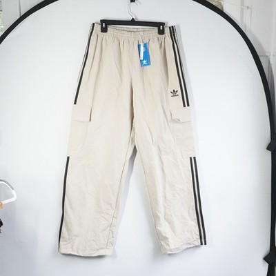 Adidas Originals Men Beige Cargo Track Pants Stripe Nylon Relaxed Straight Leg S