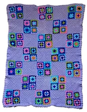 Granny Square Crochet Afghan Blanket Throw Groovy Purple 48” X 68” Multicolor