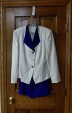 Kasper for ASL size 8 women's 2 pc suit white/blue jacket/skirt 