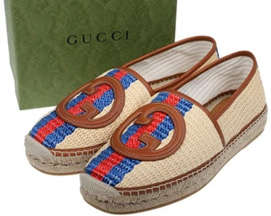 CHAUSSURES MOCASSINS HOMME NEUVES GUCCI INTERLOCKING G TOILE CUIR ESPADRILLES 9/US 9,5