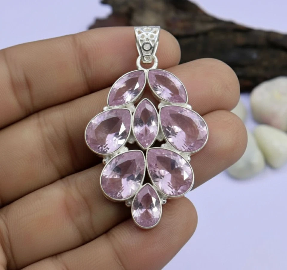 Colgante Kuncita Rosa Plata de Ley 925 Multi Piedra Lágrima Boho Joyería Foto 2 de 4