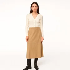 Vintage Finity Faux Suede Midi Skirt Camel Tan XL – Y2K Minimalist Quiet Luxury
