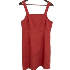 J Crew Squareneck A Line Mini Sun Dress 12 Faded Spice Orange Linen Blnd Stretch