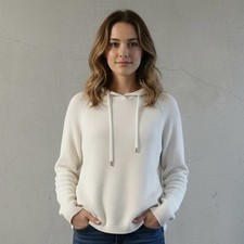 Lauren Ralph Lauren Women's White 100 Cotton Knit Pullover Hoodie Logo Size L