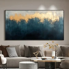 Abstract Black and Golden Print Unframed Canvas Painting for Living