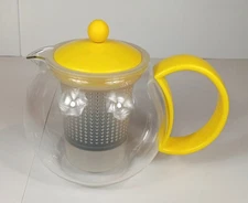 Bodum Assam Clear Glass Teapot Press Infuser Yellow Handle Lid