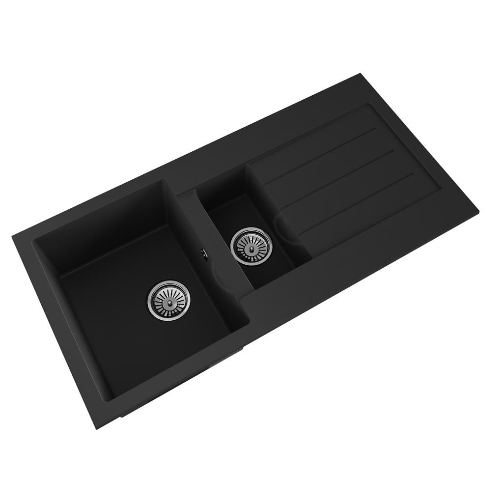 Liquida ELL15BL 1.5 Bowl Comite Reversible Inset Black Kitchen Sink 1000 x 500mm