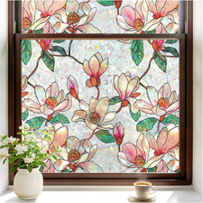Stained Glass Window Privacy Film, Magnolia, 17.5" X 78.7" Decorative 3D Rainb