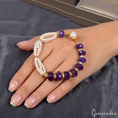 gemsindia Handgefertigtes Designer Lila Amethyst-Perlen Armband, 7 Zoll