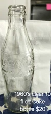1960's Clear Glass Embossed COCA-COLA BOTTLE  10 fluid oz NO RETURN