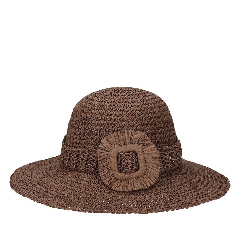 Sombrero Mujer De Paja Ala Ancha Pamela Marrón Talla 57/58 Ajustable