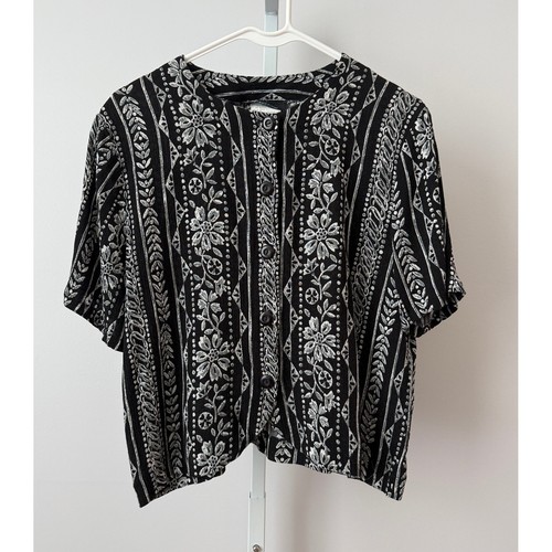 Fritzi Petites PM Black Floral Rayon Button Blouse Quirky Twee Teacher