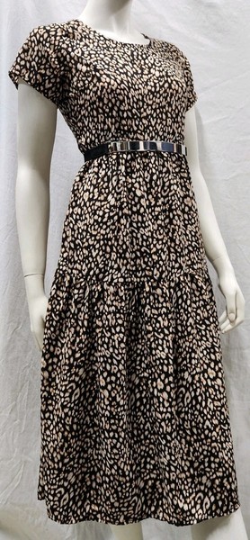 Atmos & Here Midi sz XS 6 DRESS Animal Print A-line Tiered SKIRT MAXI STYLE  #E