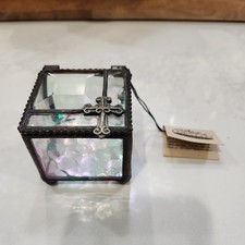 J. Devlin Glass Art Stained Glass Trinket Jewelry Box w/ Cross for Rosary Beads