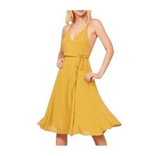 Reformation Tropics Yellow Wrap Open Back Dress Size Large