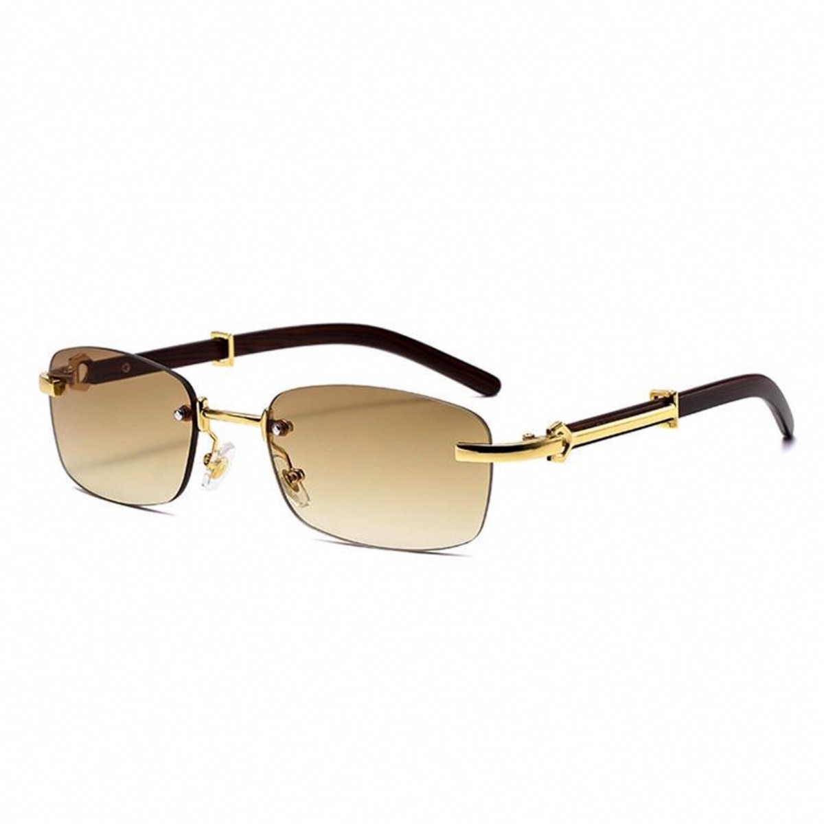 Rectangle Rimless Gold Frame Brown Tint Retro 90s Vintage  display picture 1